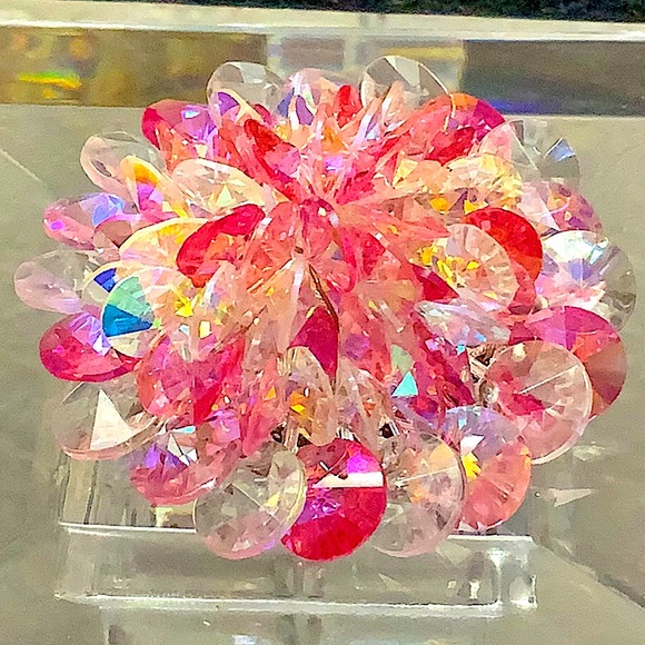 VENDOME BROACH & EARRINGS PINK & CLEAR AURORA BOREALIS CRYSTALS SILVER VINTAGE - Picture 5 of 14